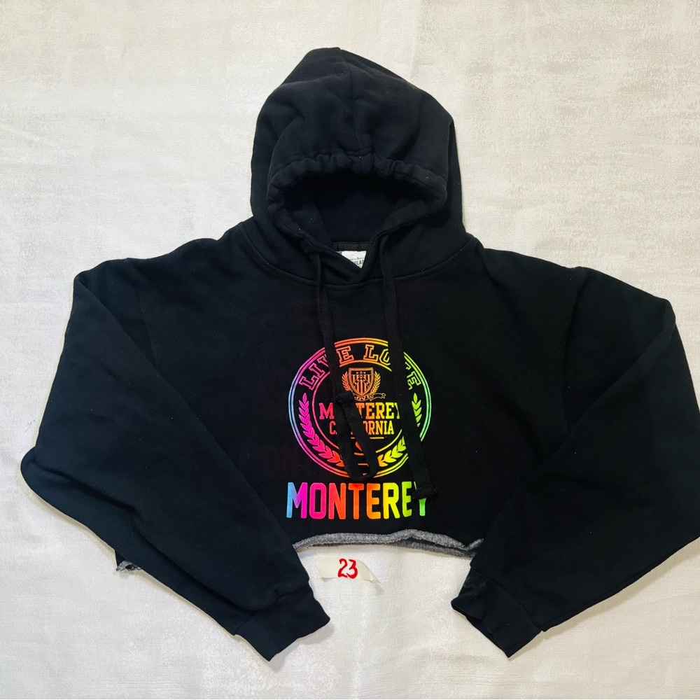 Black Hoodie with Colorful Monterey Design Size XL